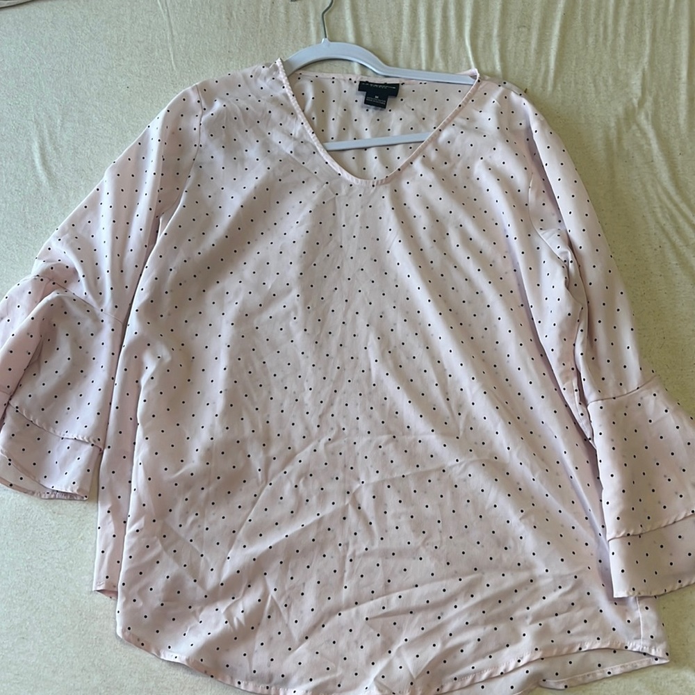 Professional blouse, baby pink with black polka dots